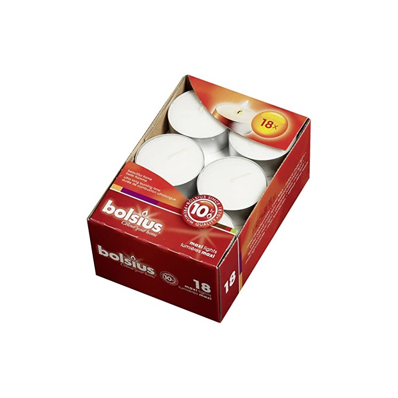 BOLSIUS 18 Count Maxi Tealight Candles - 10 Hour White