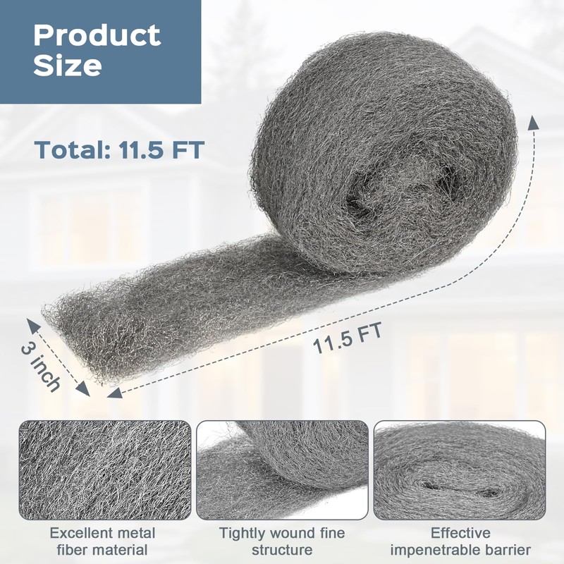 Steel Wool Mice Control, 3 Pack 3" x 11.5 Ft