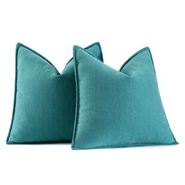 MIULEE Pack of 2 Teal Decorative Pillow Covers 26x26 Inch Soft Chenille Luxurious Couch Throw Pillows Farmhouse Cushion Covers Euro Shams with Elegant Design for Sofa Bedroom Living Room Home Decor