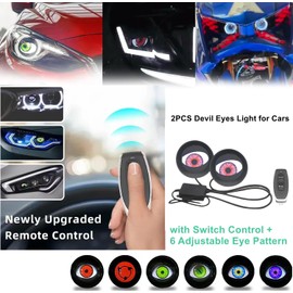 JHSHlye 2Pcs Devil Eyes Light for Cars, Devil Eye Demon Evil Eyes Headlight with Switch Control, Led Dynamic Devil Eye Car 12v Headlights 6 Adjustable Eye Pattern, for Motorcycle Headlight, Car Accessories