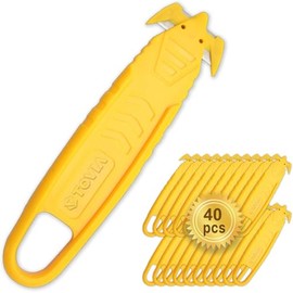 T TOVIA Safety Utility Cutter, Stainless Steel Package Opener, Two Sided Concealed Blade, Bladeless Tape Splitter, Efficient Cutting for Boxes, Wrap,Straps, Plastic Straps (10) (40)