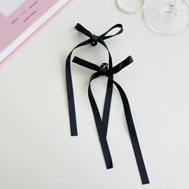 ISHR ヘアアクセサリー 髪飾り 2個セット リボン ヘアクリップ バタフライクリップ リボンクリップ リボンピン 成人式 入学式 誕生日 発表会 花火大会 (ブラック)