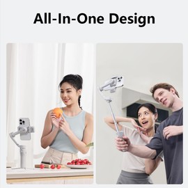 hohem iSteady X3 Gimbal Stabilizer for Smartphone,Portable Foldable 3-Axis Phone Gimbal with Magnetic Fill Light,Detachable Remote Control,Built-in Extendable Rod&Tripod for Travel/Vlog/TikTok - Grey