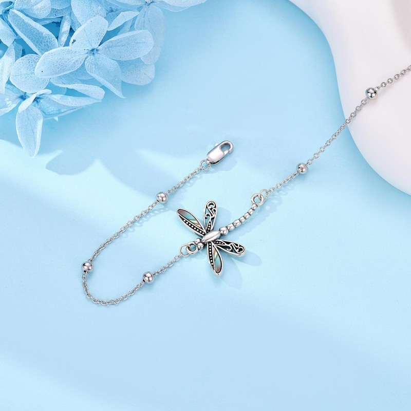 HUKKUN Dragonfly Bracelet For Women S925 Sterling Silver Dragonfly Jewelry