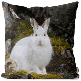 VOID Schneehase Hase Tier Haustier Kissenbezug Kissenhülle Polyester Weihnachten Deko Winter Outdoor Dekoration, Kissen Größe:50 x 50 cm