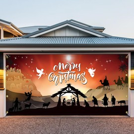 7x16ft Christmas Garage Door Cover, 2024 Garage Door Christmas Decorations, Double Christmas Garage Door Decorations, Outdoor Christmas Garage Door Banner