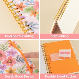 Spiral Journals for Women Cute Notebook Hardcover Spiral Notebook A5 Spiral Bound Journals, 4 Pack Floral Notebooks, 8.3" x 6.3", College Ruled, 160 Pages, 100GSM, Wonem Gift