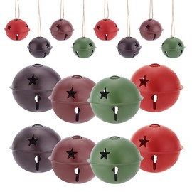 WEBEEDY 16pcs Christmas Jingle Bells Large Craft Bell Ornament with Star Cutout 4 Colors Sleigh Bells Hanging Decor Decoration for Christmas Tree Wreath Party Supplies(Big Size: 5cm)