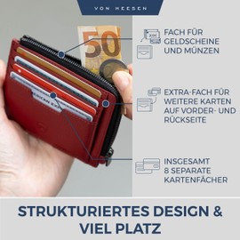 VON HEESEN® Genuine Leather RFID Card Holder Made of Nappa Leather - 9 Compartments - Landscape Format Credit Card Holder for Men and Women, red, 02 cm