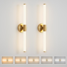 Gold Wall Sconces Set of Two, 5CCT LED Bathroom Light Fixtures Over Mirror, 360° Full Lighting 23 inch Vanity Light Bar Modern Wall Sconce for Bathroom Bedroom Living Room