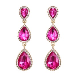 Clearine Ladies Beautiful Small to Large Triple Teardrop Crystal Dangle Stud Earrings, Crystal