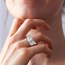 Just Breathe Ring For Women Adjustable Heart Ring Stainless Steel Spiral Wrap Twist Vintage Healing Ring Used to relieve anxiety Twist Inspirational Friendship Gift Jewelry (Silver heart)
