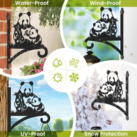 Sanduby Plant Hangers Outdoor: 12.5 Inch Wrought Iron Plant Hangers Panda Family Decorative Hanging Plant Brackets Metal Heavy Duty Plant Hooks for Hanging Plants, Bird Feeders, Lanterns, Black
