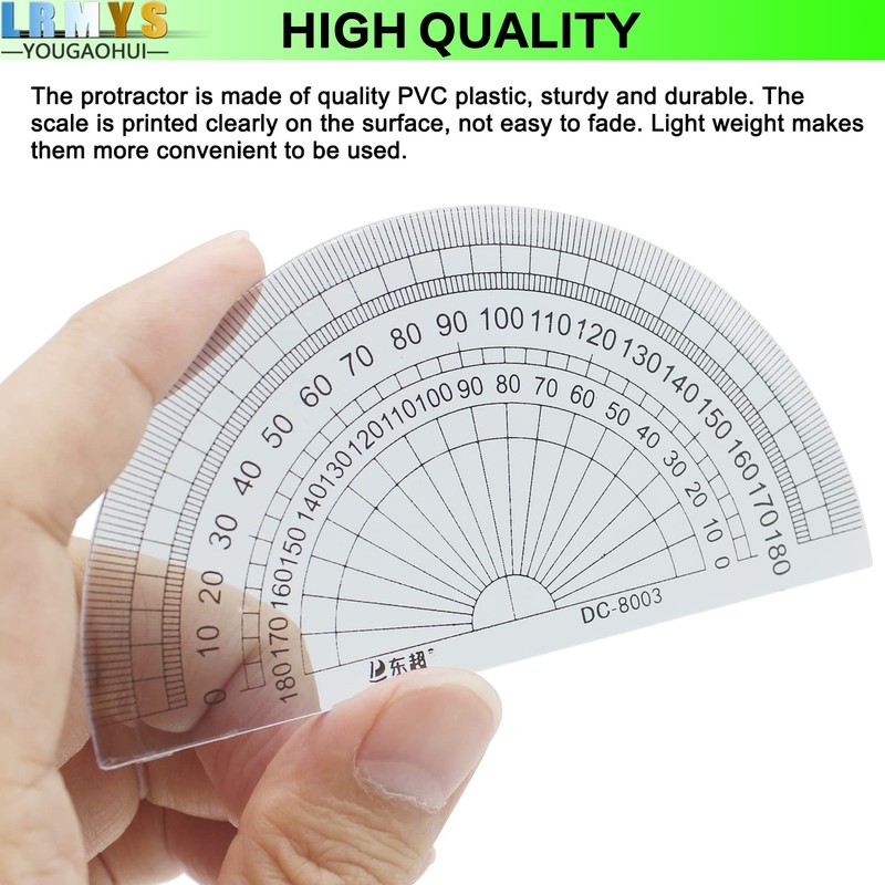 LRMYS 180 Degrees Clear Protractor, Transparent Plastic Semicircle Angle Measurement