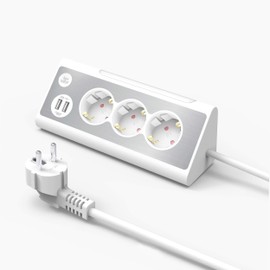 KS Mehrfachsteckdose,3-Fach Steckdosenleiste mit USB Und LED-Nachtlicht Tischsteckdose Edelstahlfrontplat Ecksteckdose, überspannungsschutz Steckerleiste für Küche (1,4m)
