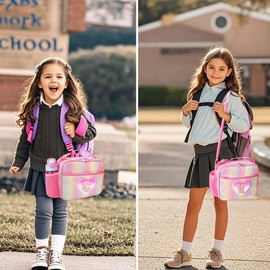 RHCPFOVR Kids Initial Lunch Bag - Insulated Lunch Box for Boys Girls,Washable Lunch Bag and Reusable Toddler Leak-proof Lunchbox for School and Daycare Pink C