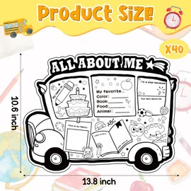All About Me Student Posters- 40Pcs School Bus Read All About Me Star Students Posters First Day of School Fill in Posters for Kids Kindergarten Elementary School Classroom Back to School Supplies