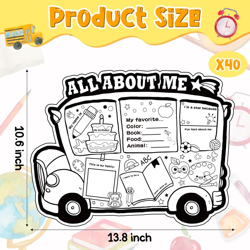 All About Me Student Posters- 40Pcs School Bus Read All