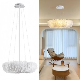 COMSDY 22.83inch Nordic Bedroom Light, Luxury Modern Pendant Lighting, Girlish Princess Style, Warm Romantic Feather Chandelier Ceiling Lights