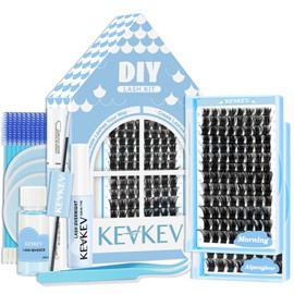 KevKev DIY Lash Extension Kit Lash Clusters Kit 2 Count Eyelash Clusters Lash Bond and Seal 7ml Overnighter Sealer Lash Remover for Lash Extension Clusters(Morning+Alpenglow, 208 Pcs Kit)
