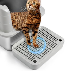 Bartuke Cat Litter Box Ramp Mat with Filter Function, Cat Step Pedal Stool for Self-Cleaning Litter Box, Easy to Clean, Ideal for Kitten & Elderly Cats (Light Grey)