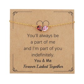 Dainty Heart Birthstone Bracelets for Women Non Tarnish 14K Gold Plated Heart CZ Bracelet for Mother and Daughter/Friends/Sister/Couple Birthstone Jewelry Gift (01-10.january(garnet)-october(tourmaline))