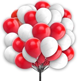 Red White Balloons 10 Inch Red and White Latex Balloons Red White Christmas Decoration Balloons for Birthday Bridal Shower Anniversary Bachelorette Party Decorations 30 Pack