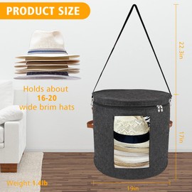 VanlonPro Large Hat Storage Box for Women & Men, 19" D x 17" H Oversized Hat Box Organizer，Foldable Round Travel Hat Boxes with Dustproof Lid, Stuffed Toy Storage Bin Bag (Dark Gray)