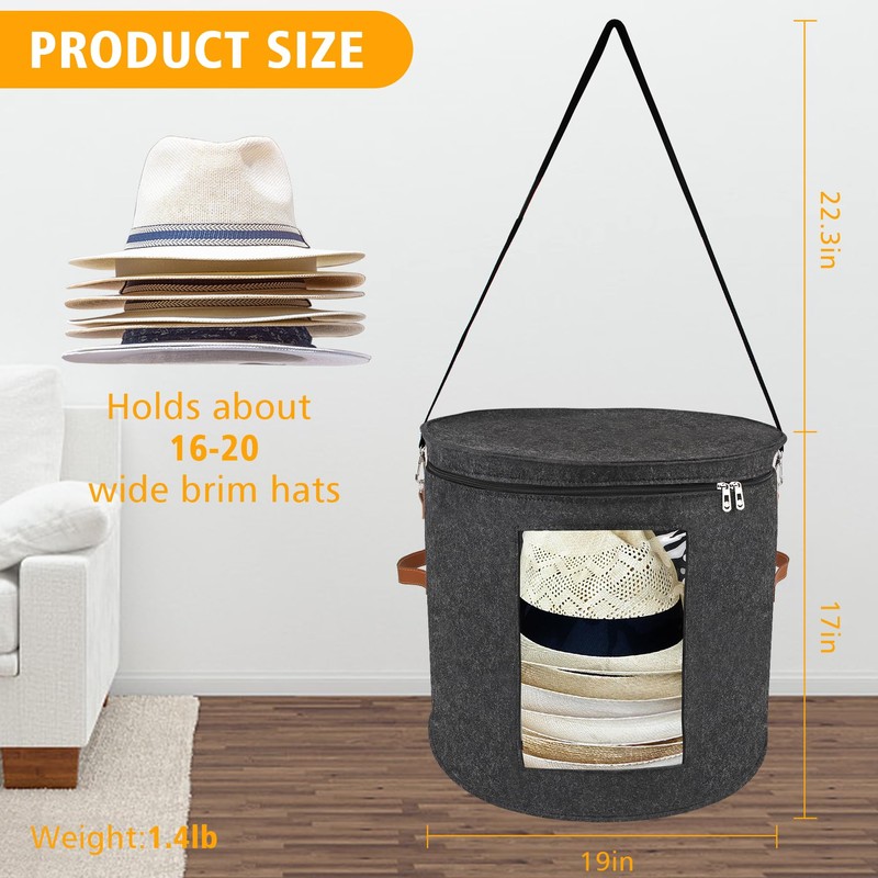 VanlonPro Large Hat Storage Box for Women & Men, 19"