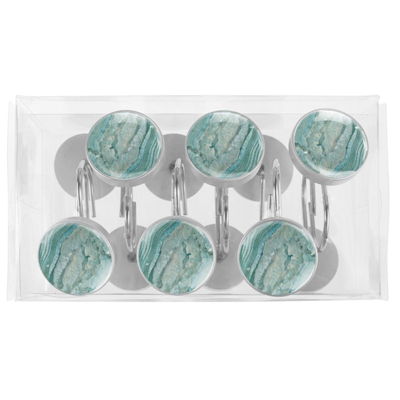 Teal Agate Texture Shower Curtain Hooks, 12 Pcs Anti Rust