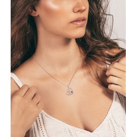 YL Horse Necklace for Women 925 Sterling Silver Heart Pendant Created Amethyst Animals Jewelry