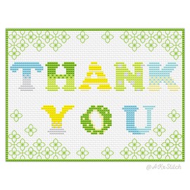 Thank You Cross Stitch Kit with DMC Threads & Fabric, Quick and Easy Embroidery Greeting Card Pattern, Cute Pastel Spring Colours to Show Gratitude and Appreciation