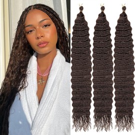 Alaleibaby Curly Braiding Hair 22 inch Ocean Wave Crochet Hair for Black Women 3 Packs Long Deep Wave Wet and Wavy Braiding For Boho Braids.