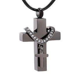 VCCWYQK Cross Urn Necklace for Ashes for Men Women, Stainless Steel Memorial Cremation Jewelry for Ashes Keepsake Jewelry Urn (A)