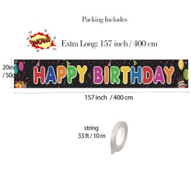 Happy Birthday Yard Sign Banner, Happy Birthday Banner Backdrop, Extra Long 157 x 20 inch Outdoor Indoor Colorful Rainbow Birthday Decorations, Birthday Decorations for Boys Girls Women Kids PHXEY