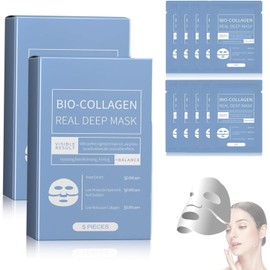 SINYI 10pcs Mascarilla Bio Colágeno，Bio Collagen Mask，Collagen Mask,Mascarilla Nocturna de Colágeno,Hidratante y nutritiva,Deep collagen mask，Reducir los poros（2 Cajas - 10 pcs）