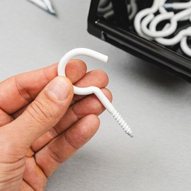 HELPMATE Clothes Line Hooks 80 x 5.2 x 26 x 19 mm - Plastic Coated Steel in White - Pack of 10 - Heavy Duty Screw Hooks for Attaching Washing Lines