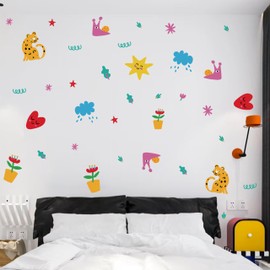 Colorful Wall Decals Set, Kids Room Decorative Stickers with Animals and Nature Designs, Nursery Art