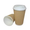 We Can Source It Ltd - 200 x 12oz Kraft Ripple Cups 3-PLY Disposable Insulated Paper Coffee Cups & White SIP Through LIDS