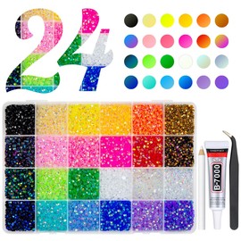 qiipii 12600Pcs 24 Color 4mm Jelly Resin Rhinestones w B7000 Jewelry Glue for Bedazzling Crafting Flatback Stones Colorful AB Gems Diamonds Charms for Nails Eyes Face Makeup Tumblers DIY Crafts Shoes