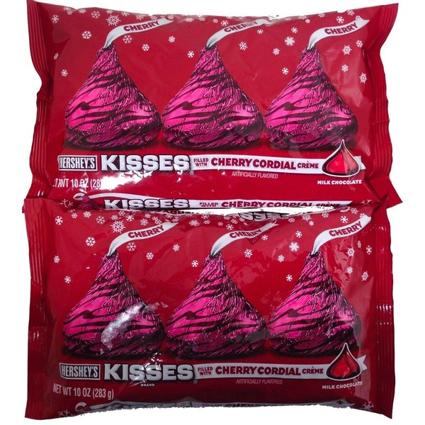 Holiday Hershey's Kisses Milk Chocolate with Cherry Cordial Crème, 10-Ounce Bag (Pack of 2)