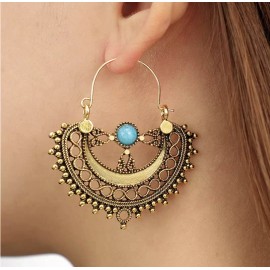 Psyche's Abode Turquoise Semicircle infinity Earrings, 2 Pair Set - 1 Gold and 1 Silver