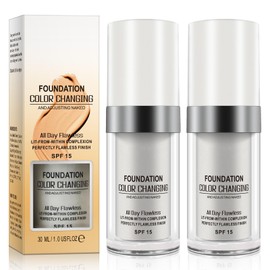 2 Pack Color Changing Foundation 30 ml Flawless Color Changing Warm Skin Tone Foundation, Moisturizing Foundation Makeup, Liquid Makeup Base Face Cream, Face Makeup, Waterproof Liquid Foundation