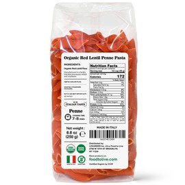Food to Live Organic Red Lentil Penne Pasta, 8.8 OZ (Pack of 1) – Non-GMO, Single Ingredient. No Additives. No Major Allergens. Good Source of Plant Based Protein and Fiber. Made in Italy