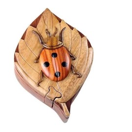 Lady Bug - Secret Wooden Intarsia Puzzle Box - Handcrafted from Natural Exotic Woods