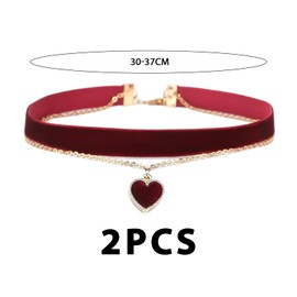 MAXQUU 2 Piece Necklaces, Gothic Choker, Heart Shaped Adjustable Necklace for Women, Velvet Hoop Metal Retro Necklace for Women, Rock Style Choker Necklace Neckpiece (Black, Red)