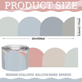 Resurhang 65.6 ft Scalloped Bulletin Board Borders Decorative Scalloped Border Trim Rolled Classroom Borders for Bulletin Board School Office Party Wall Decorations(Morandi Color)