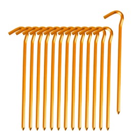 Pack of 16 Metal Tent Pegs, Pegs for Hard Floors, Camping Tent Hooks, Aluminium, for Garden, Travel, Hiking, Beach (Gold)