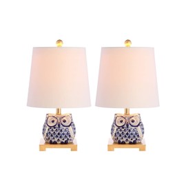 JONATHAN Y JYL3014A-SET2 Justina 16" Ceramic Mini Table Lamp(Set of 2) Cottage,Transitional for Bedroom, Living Room, Office, College Dorm, Coffee Table, Bookcase, Blue/White