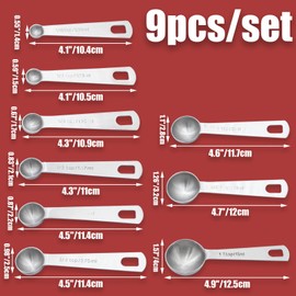 Luomorgo 9 Pcs/Set Measuring Spoons Set, Stainless Steel Measuring Spoons & Tablespoons, 1/16 tsp, 1/8 tsp, 1/4 tsp, 1/3 tsp, 1/2 tsp, 3/4 tsp, 1 tsp, 1/2 tbsp, 1 tbsp for Measuring Ingredients